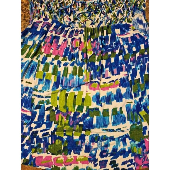 Plenty By Tracy Reese Blouse Blue Multicolor Geometric Knotted Small (A132) - Picture 2 of 6
